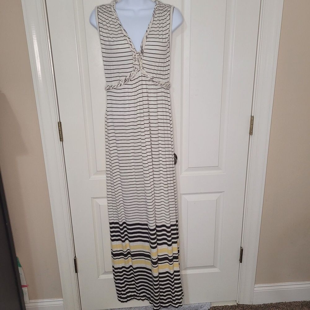 Sophie Max brown cream striped sleeveless knit maxi dressM‎ V-neck Elastic Waist
